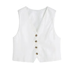 Foridol White Cotton Linen Long Pants Set Sleeveless Vest Pants Suit Office Lay Autumn Summer Wide Leg Casual Fashion Set Outfit