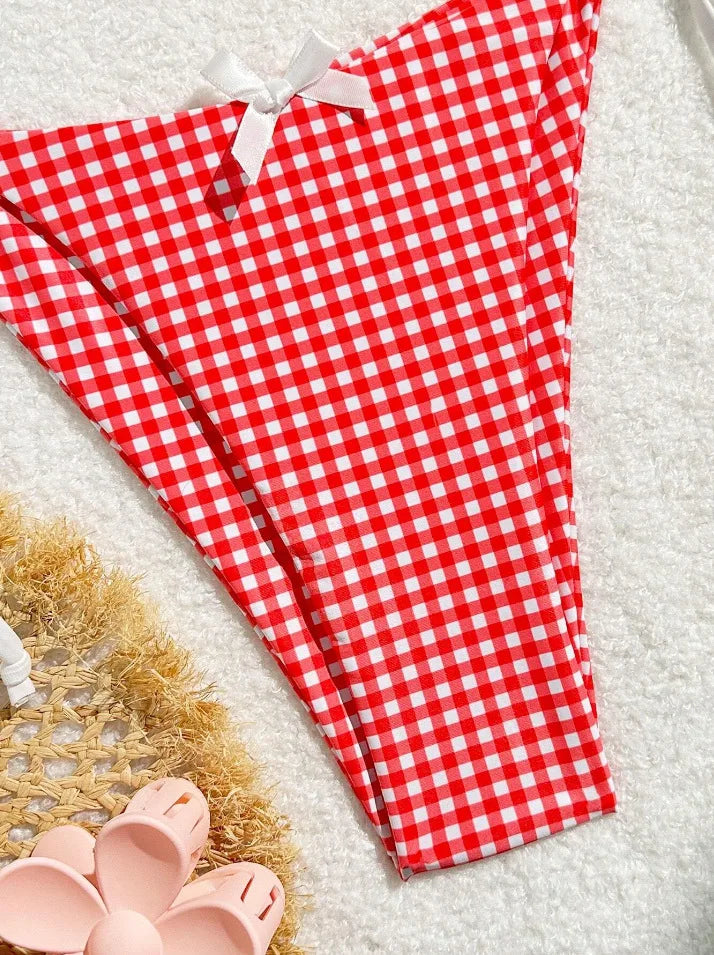 Sexy Micro Bikini 2024 Gingham Print Swimsuit Female Swimwear Women Strings Thong Bikinis Set Bather Beachwear Bathing Suit Pool