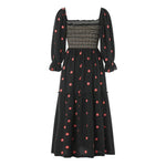 Women Spring Fall Long Dress Long Sleeve Dress Square Neck Embroidery Flower Loose Swing Dress Wit Pocket