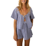 2 Piece Sets Women's Loungewear Front Toe-up Plaid Short Sleeve Shirts Tops and Shorts Sets Summer Y2K Casual Loose Streetwear