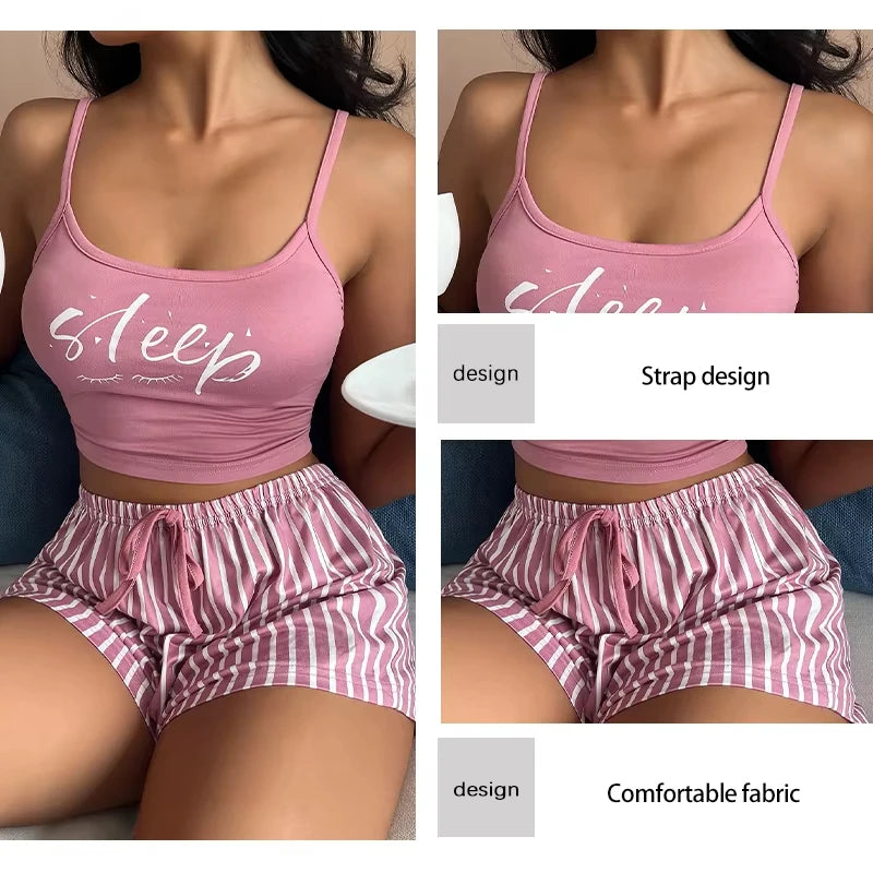Women Pajamas Set Sleepwear Sexy Summer Home Clothes Tops And Shorts Cute Soft Sleeveless Nightwear For Female