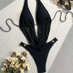 DEKA Hollow Out Backless Vintage Ruffles Bikini Set Mesh Swimwear Women Summer Sexy Holiday Thong Swimsuit