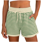 Y2k Cute Contrast Color Elastic High Waist Striped Shorts Women Drawstring Summer Shorts With Pockets Loose Fit Ribbed Shorts