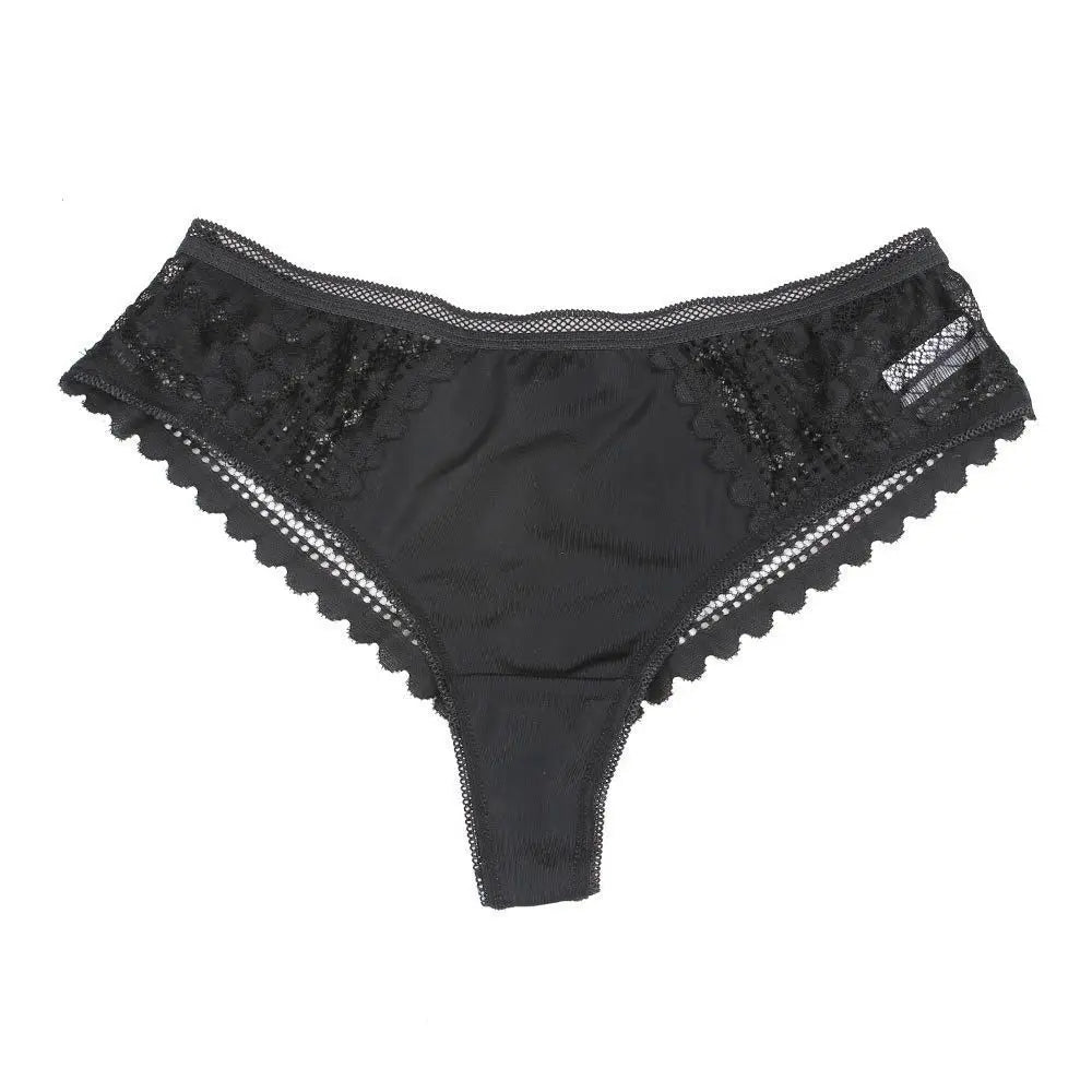 Brazilian Style Ice Silk Lace Girl Panties Hollow Out Sexy Low-rise Women's Hipster Cool Underwear Thong Briefs Lingeries Tanga