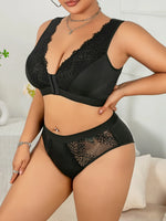 Plus Size Leopard Print Lingerie Set, Ultra-thin Sheer Front Closure Full Bust Support Bra