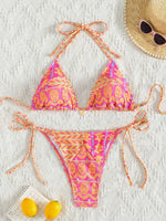 Blue Floral Print 2 Piece Micro Bikini Set for Women 2025 New Push Up Bra Thong Swimsuit Beach Bathing Suit Holiday Swimwear