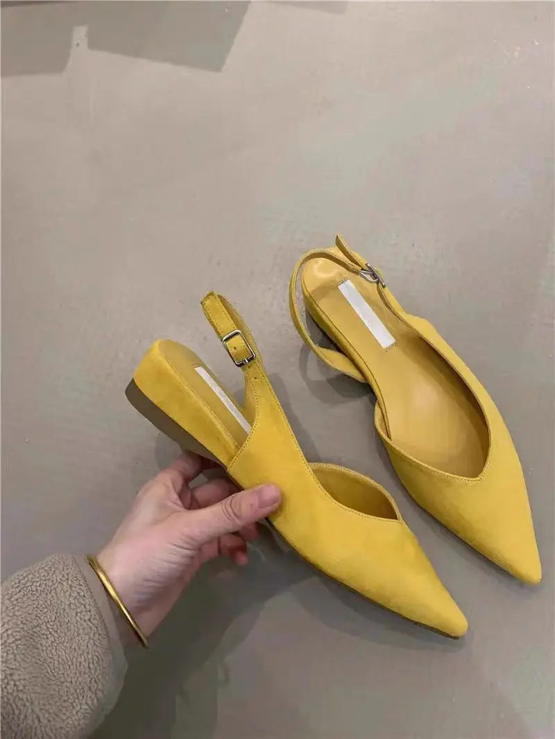 Concise Pointed Toe Square Low Heels Women Sandals Elegant Slingbacks Banquet Party Mule Shoes 2026 New