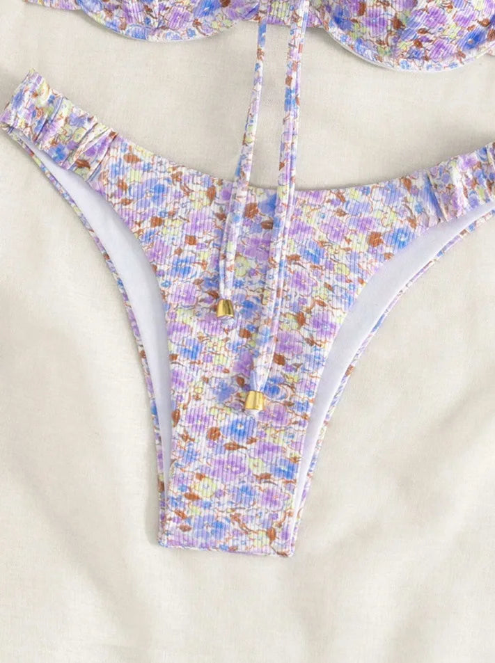 New Sexy Floral Print Push Up Bikini 2024 Women Swimwear Female Swimsuit Two Pieces Thong Bikini Set Bather Bathing Suit Beach