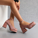 2026 Spring Style Suede Women's Thick-Soled High Heels with Ankle Buckles Women's High Heels Sizes 34 - 48