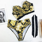 Sexy Black Print High Waisted Bikini Push Up Lace Straps Swimsuits Women 2026 Swimwear Bathing Suit Brazilian Bikinis De Mujer