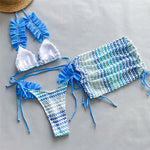 Blue Three-pieces Bikini set With Skirt Waved Ruffled Frilled Bikini Female Swimsuit Women Swimwear Bather Bathing Suit V5235C