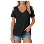 Women V Neck Cold Shoulder Short Sleeve T Shirt Soft Loose Fit Solid Color Basic Tees Spring Summer Casual Daily Streetwear 2026