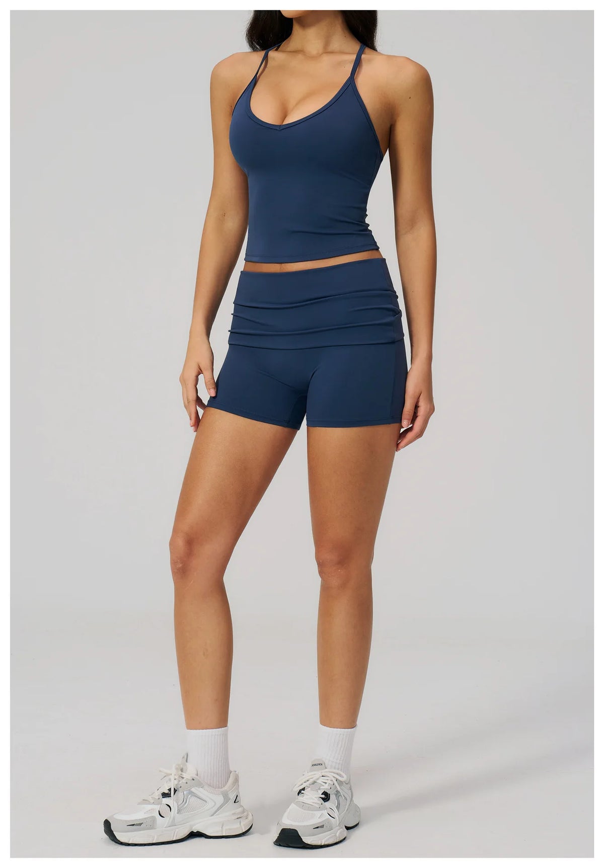 Summer 2Pcs Yoga Sets Women Camisole Slimming Sports Tank Top Pleate High Waist Shorts Fitness Suit Gym Running Excersize Wear