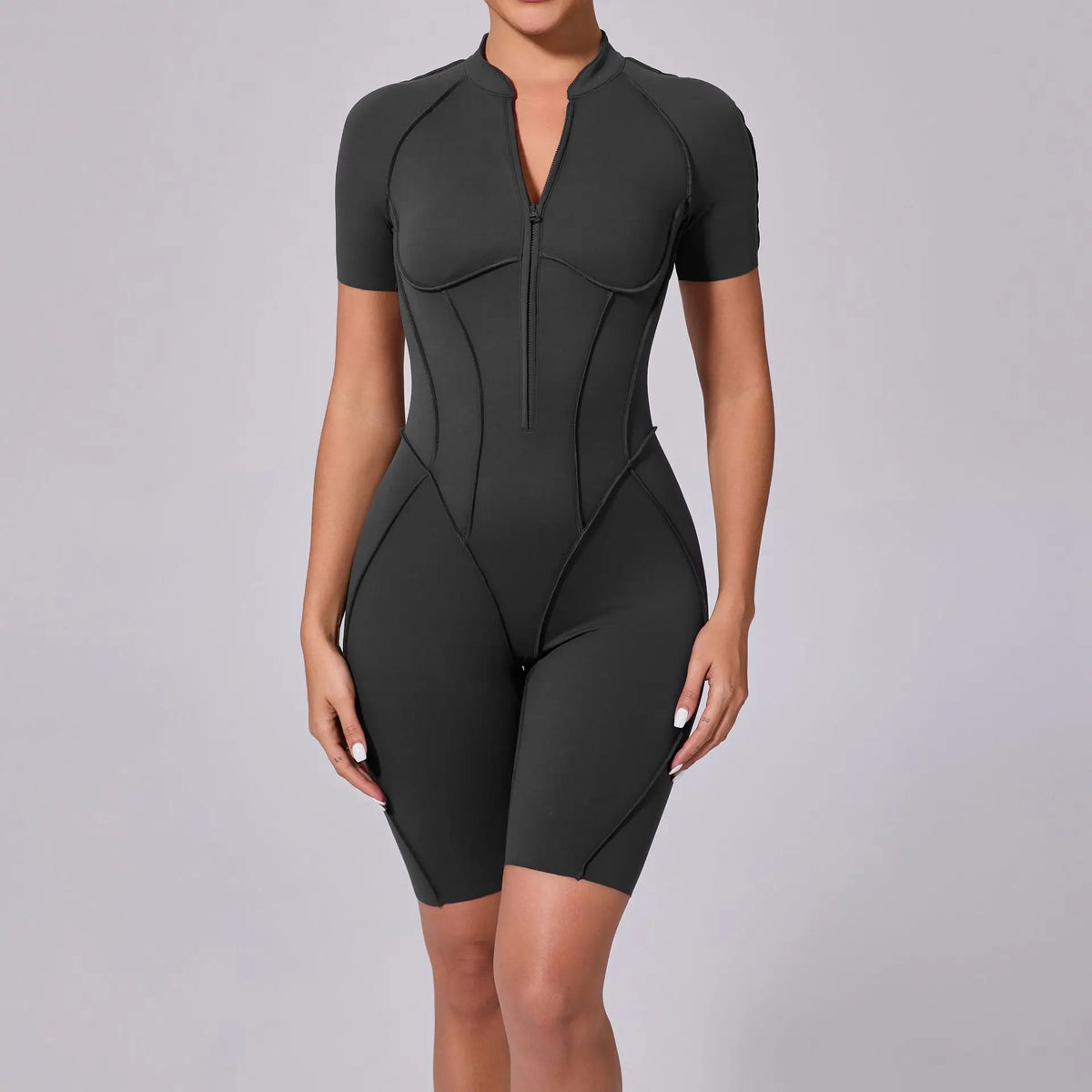 Summer Zipper Short Sleeve Yoga Jumpsuit Women Outerwear Sports Fitness Hip-lifting Backless One-piece Workout Gym Tracksutis