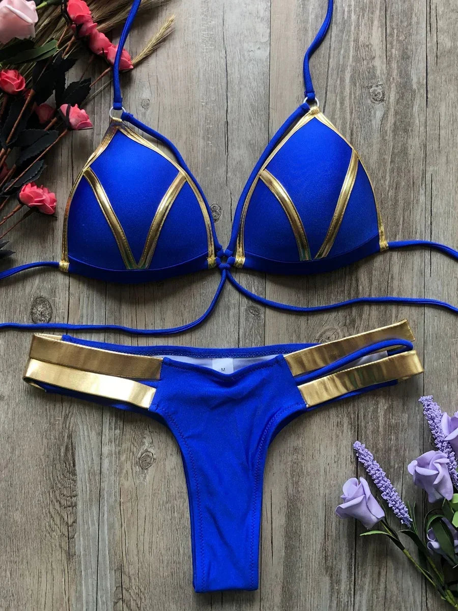 Sexy Halter Push Up Brazilian Bikini 2025 Women Bandage String Swimsuit Female Swimwear Two Pieces Bikini Set Bathing Suit Swim