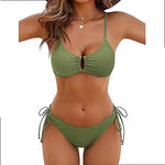 2026 Multicolor Textured Adjustable Tie Side Push Up Sexy Bikini Padded Swimwear For Women Beach Bathing Suit