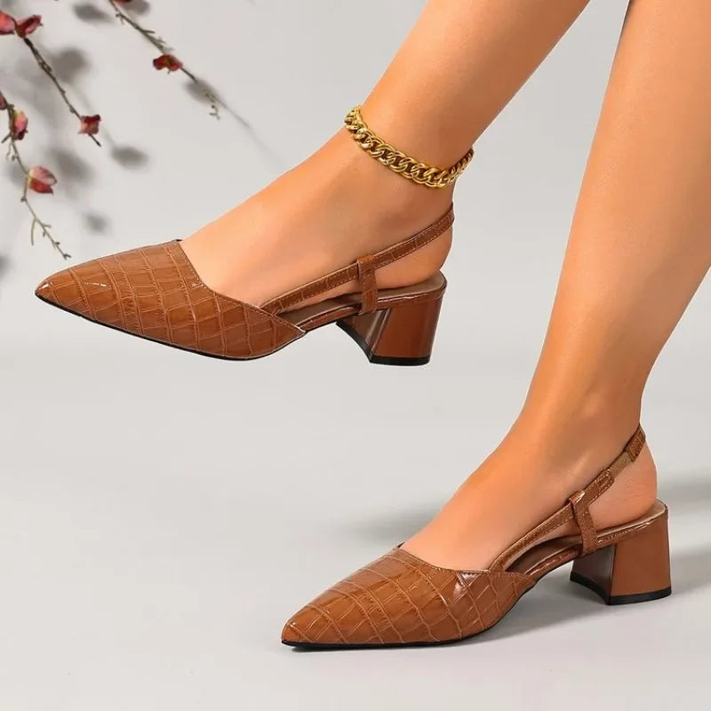 Thick Heels BreathableHigh Heels Summer Sexy Pointed Toe Slingback Women's Sandals 2026