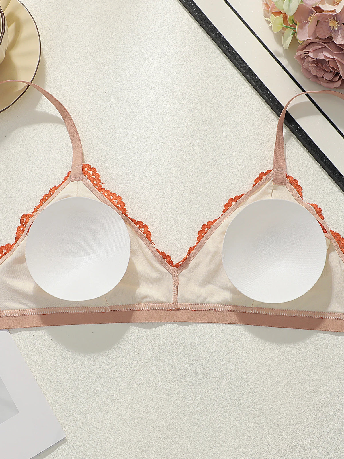 French Floral Lace Wireless Thin Straps Triangle Cup Women Summer Breathable See Through Lingerie Soft Daily Underwear MR2953