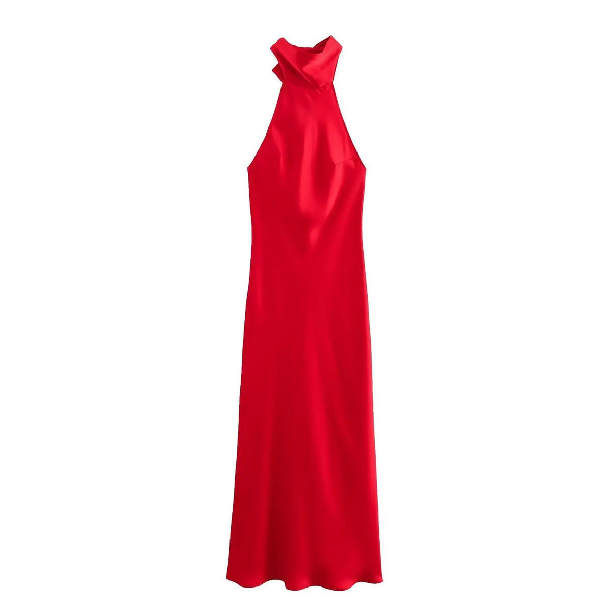 Elegant Solid Color Satin Halter Lace Up Long Dress Sexy Off Shoulder Backless Sleeveless Bodycon Dresses New Lady Party Robe