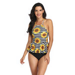 Summer Swimwear for Women Tankini Swimsuit Vintage Sunflower Print Bathing Suit 2XL Striped Beachwear Female Women's Swimwear
