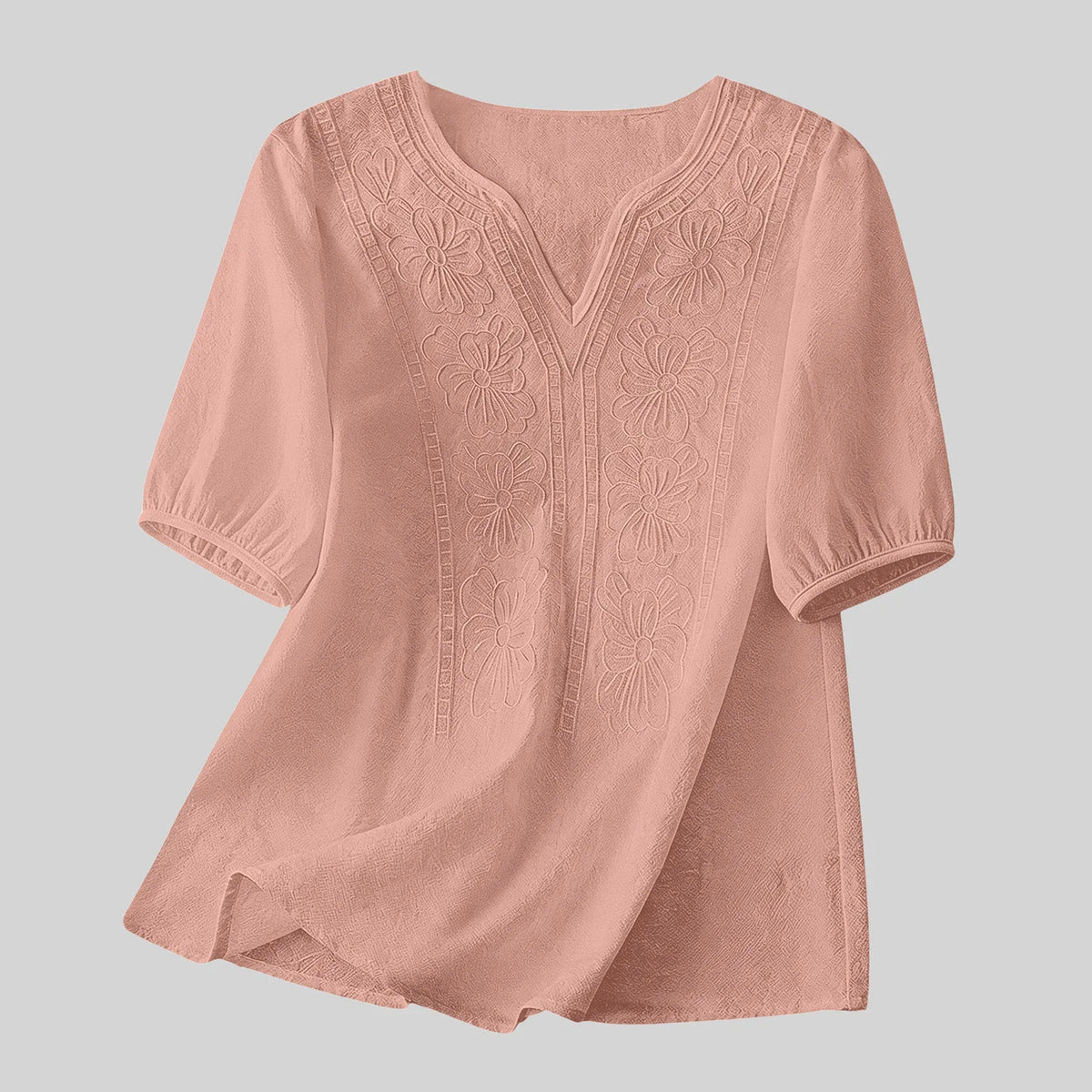 Women Summer Loose Embroidered V Neck Solid Color Short Sleeved Comfortable Button Down Shirt Top женская одежда