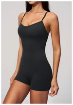 New Cross Back Yoga Jumpsuit Women Tight Sleeveless Hollow Out Sports One Piece Suit Butt-Lifting Shorts Fitness Bodysuits