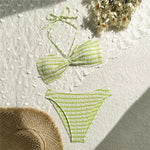 Striped Print String Halter Bandeau Bikinis Sets 2026 Sexy Swimsuit Women Ruched Swimwear Bathing Suit Brazilian Bikini Mujer