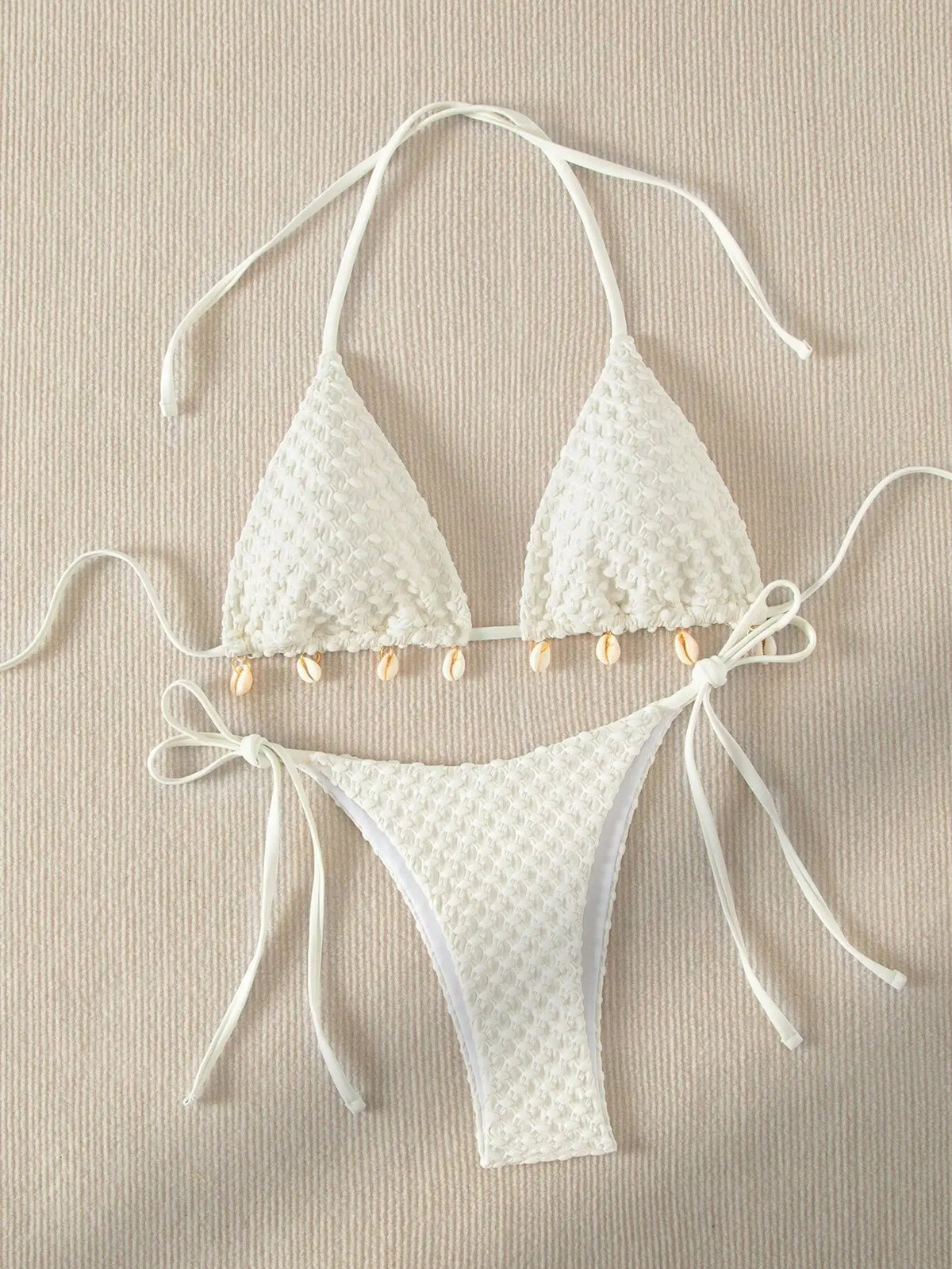 DEKA Tie Side Thong Swimwear New Sexy Bikini Set White Shell Designer Swimsuit Halter Push Up Micro Bikinis Summer Bathing