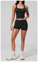 Gym Women Yoga Sets Women Brushed Square Neck Slim Sports Tank Top Fitness Suit Outwear Running High Waist Shorts Tracksuit