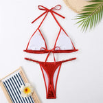 Shiny Red String Halter Triangle Micro Bikinis Sets Sexy Swimsuit Women Thong Bathing Suit Lace-up Bikini 2026 Mujer Biqiunis