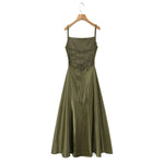 Australian Women's Back-cross-strap Hollow-out Camisole Dress With Chest Pleats Slim-fit Waist And Long Skirt Pure Desire ZJBL