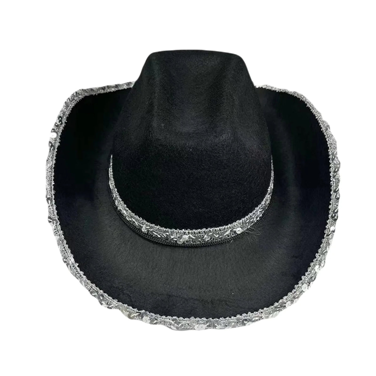 Women Shiny Sequined Wide Brim Cowboy Hat Western Style Sun Cap for Club Party