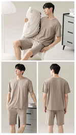 Men's Solid Pajama Plus Size Short Sleeve Round Neck Tee And Shorts Breathable Loose Fit Sleepwear Loungewear Summer Fashion Pjs