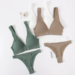 Women Seamless Bra And Panties Set Push Up Bras High Leg Cut Thongs Sport Wireless Brassiere Sexy Lingerie Ribbed Underwear