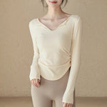 Women's yoga sports long sleeved, autumn and winter high-end slim fit small V-neck sports top fitness long sleeved T-shirt