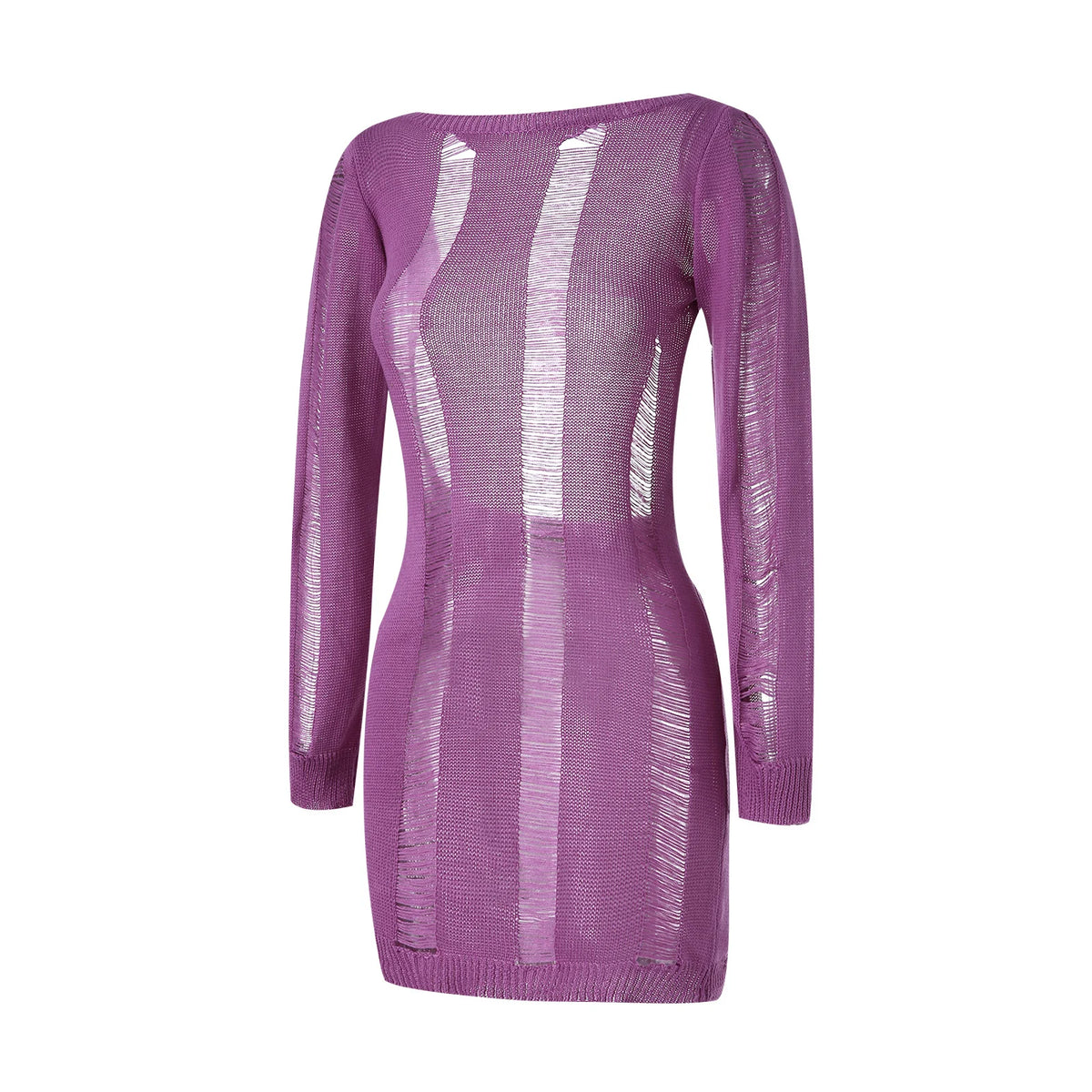 Women Autumn Ripped Knit Dress Long Sleeve Backless Bodycon Mini Dress Summer Fall Club Sexy E-Girl Dresses Female