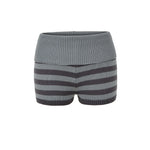 Stripe Fold Over Waist Knit Shorts For Women Soft Stretch Ribbed Fabric Relaxed Fit Retro Perfect For Casual Street Style V0HI