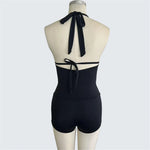 S - XXL Halter V Neck Wrinkled One Piece Swimsuit Women Swimwear Female Shorts Monokini Padded Bather Bathing Suit Swim V7535