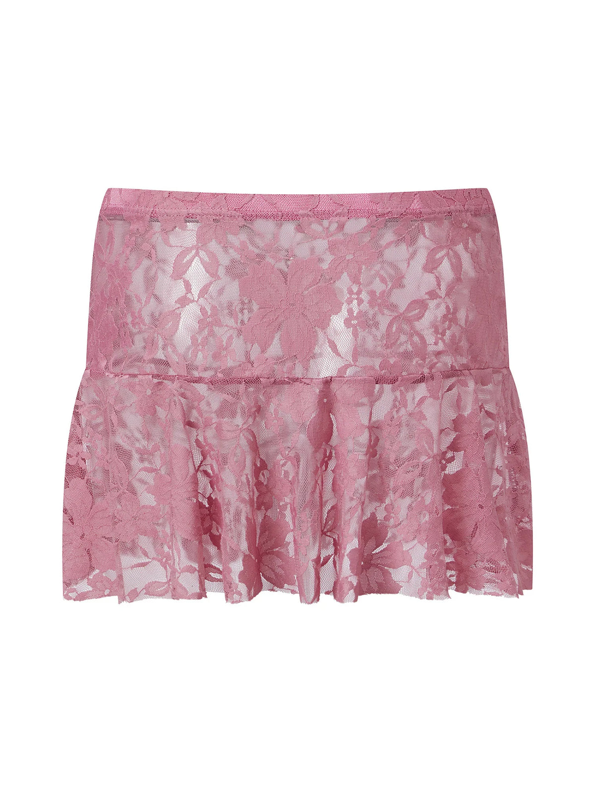 Summer Women Mini Skirts Floral Lace Sheer Elastic Waist A-line Skirt for Beach Vacation Club Cover-ups Streetwear