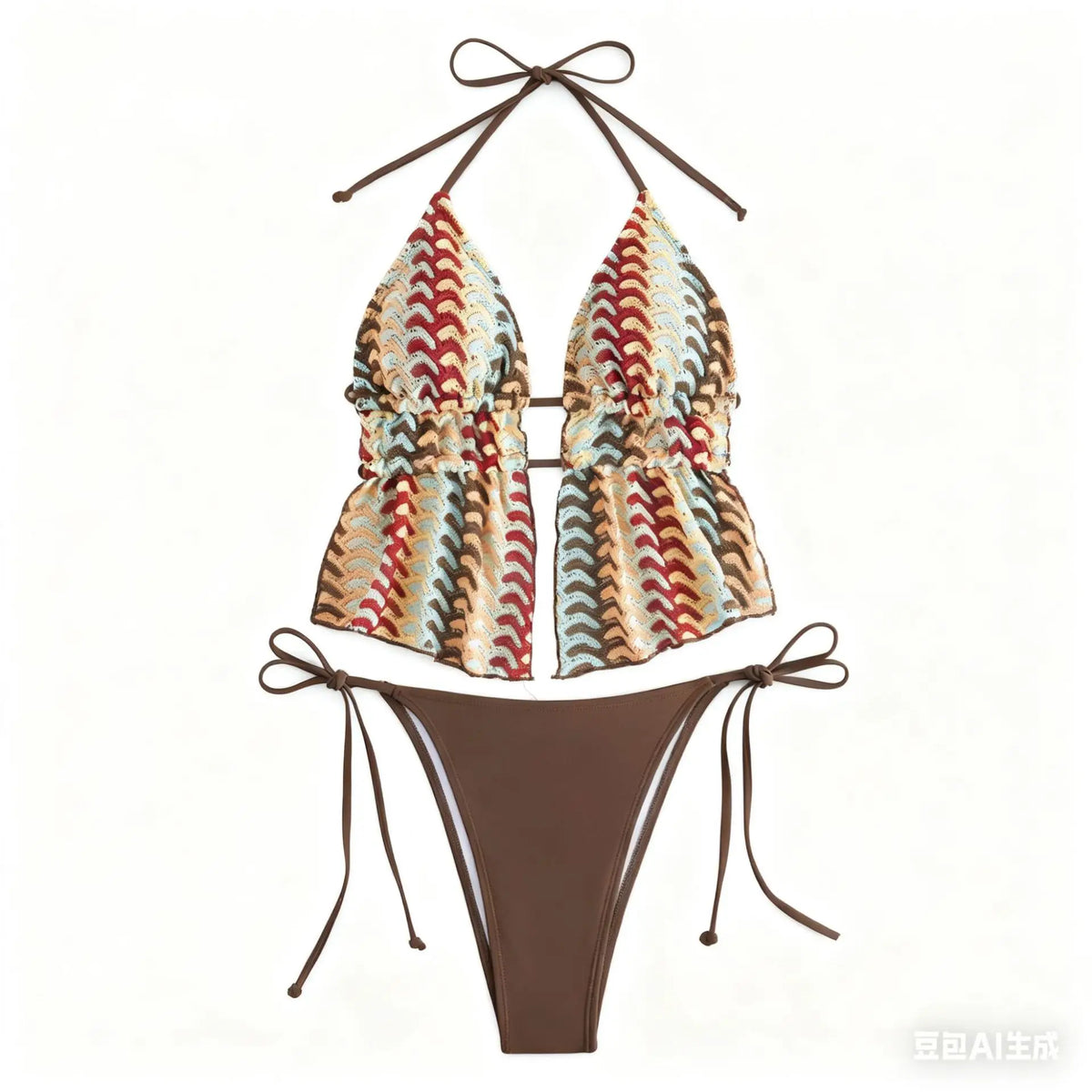 Sexy Striped Knitting Strings Bikini 2025 Women Swimsuit Female Swimwear Thong Bikinis Set Brazilian Beach Bathing Suit Biquini