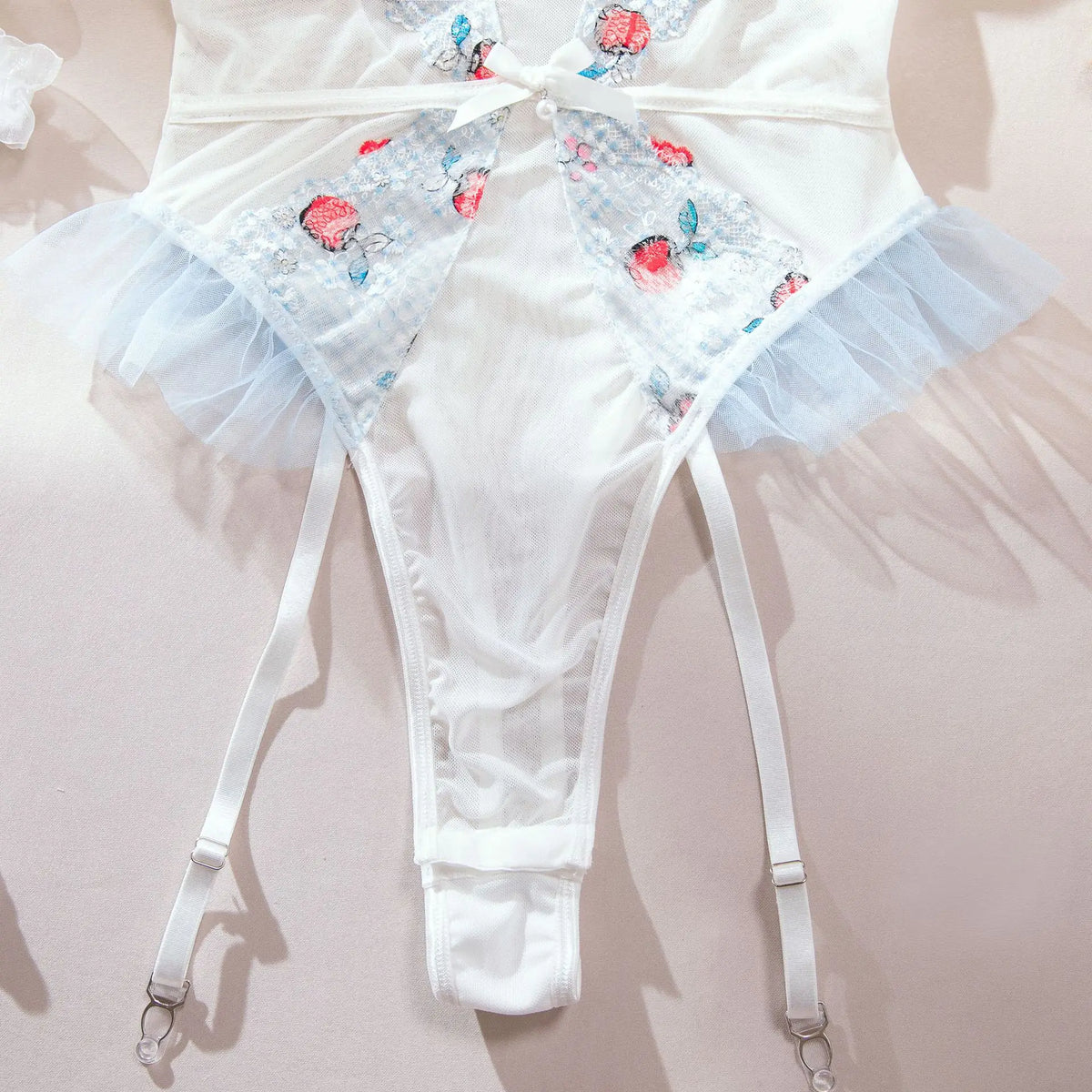 Toucheart Women Sexy Bodysuit Lace Printing See-through Skinny Plunge Romantic Hot Girls Interesting Leisure Sling Jumpsuit Set