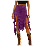 Women Western Boho Midi Skirt High Waist Ruffled Asymmetrical Hem Slit Flowy Summer Skirts Casual Cowgirl Style Streetwear Y2k