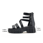Roman Style Hollow Thick Heel Sandals Women's Large Size Slip-On Beach Sandals PU Material Comfortable Breathable Ladies Shoes