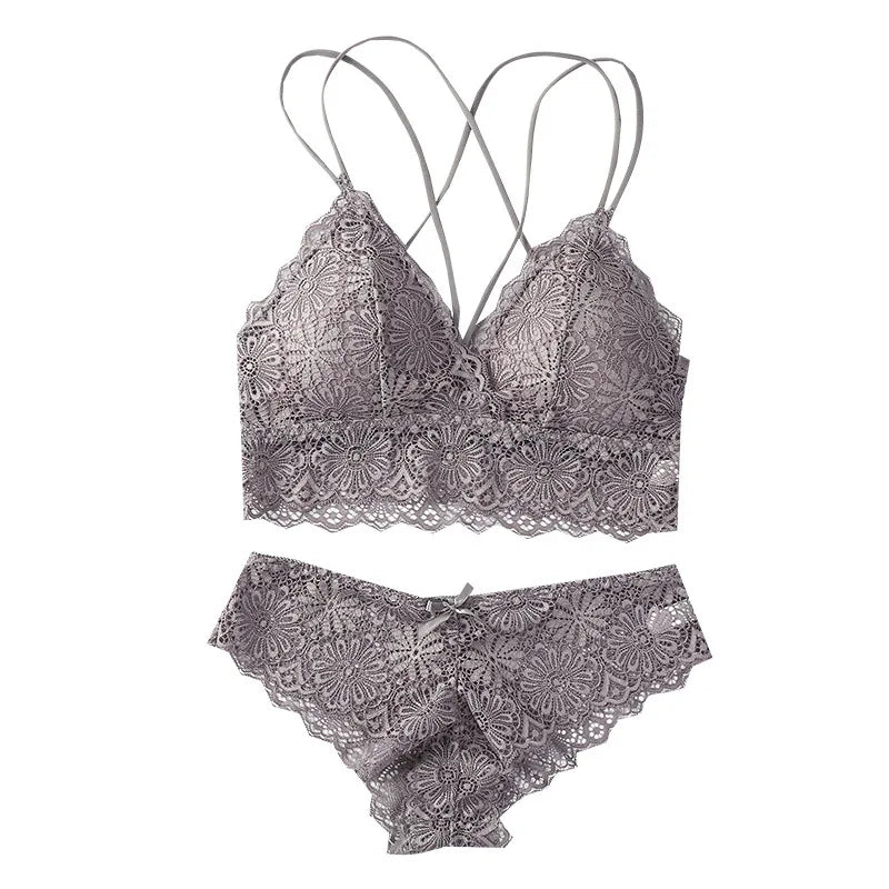 Women Lace Sexy Lingerie Set Push Up Bra Low-Rise Panties Underwear Set Sexy Wireless Bralette Comfort Breathable Brief Set