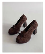 Spring Autumn Platform Mary Jane Shoes Women Thick High Heels Shoes Vintage Slip on Butterfly-knot Pumps 2026 New