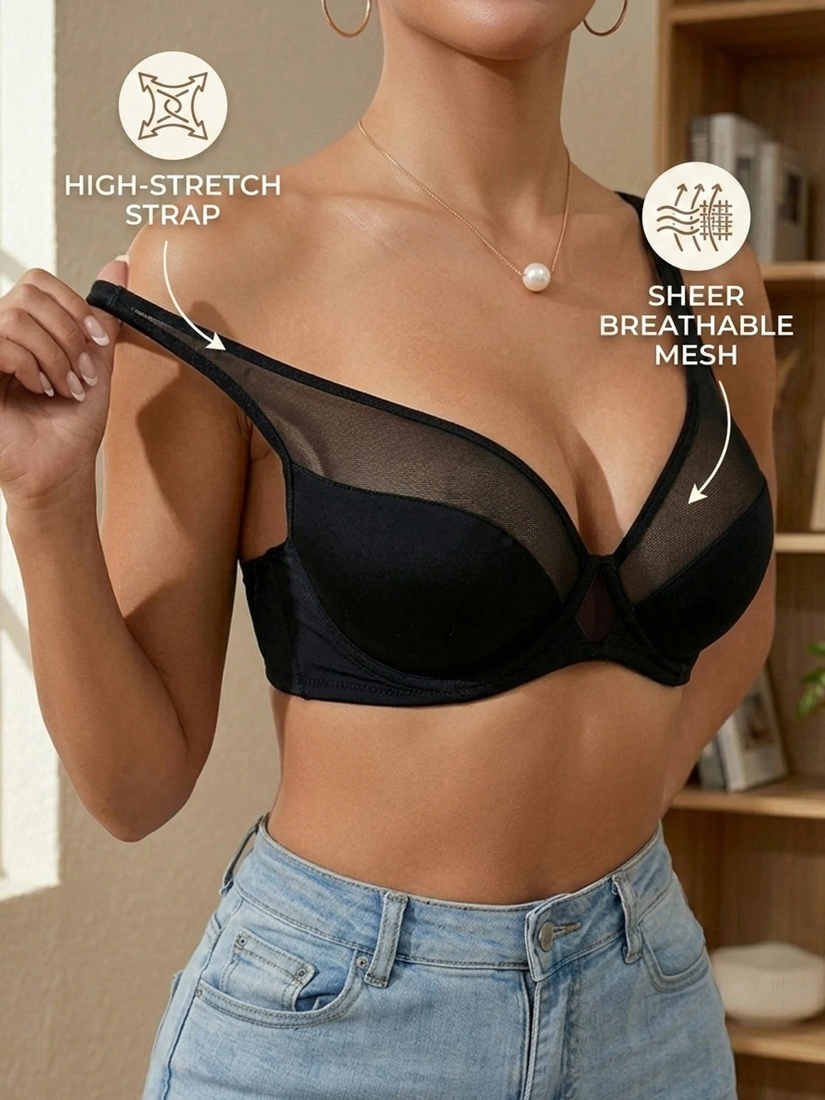 Sexy Women Unlined Bra Breathable Mesh Push Up Bra Everyday Thin Cup Ladies Underwire Underwear