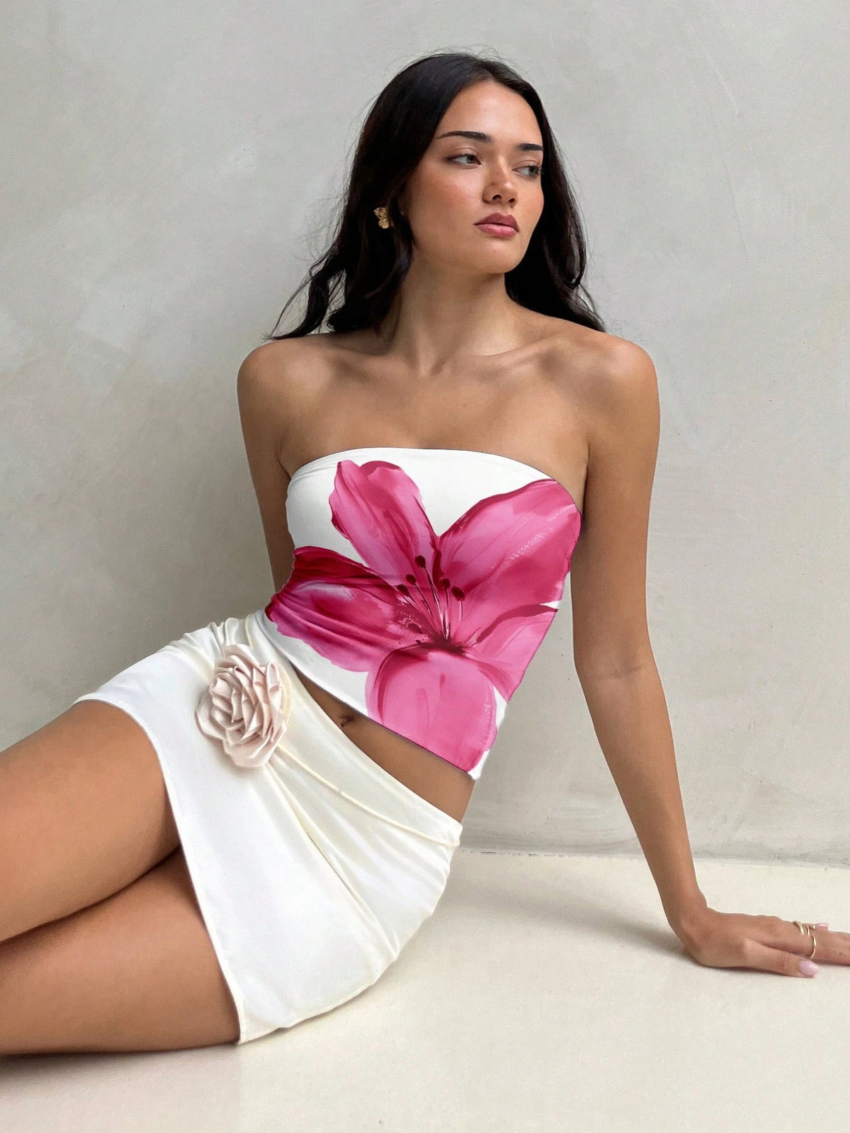 Women's Sexy Backless Floral Printing Strapless Bandeau Casual Sleeveless Slim Fit Crop Top Streetwear 2025 Summer