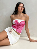 Women's Sexy Backless Floral Printing Strapless Bandeau Casual Sleeveless Slim Fit Crop Top Streetwear 2025 Summer