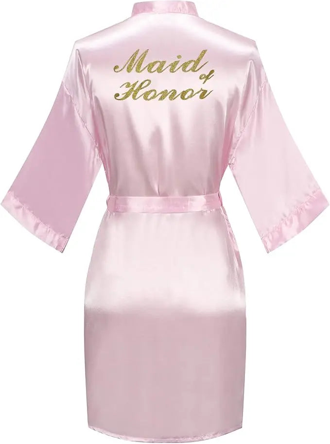 Rose Gold Satin Team Bride Bridesmaid Robe Wedding Bathrobe Gown Women Dressing Sleepwear Mother Maid of Honor Kimono