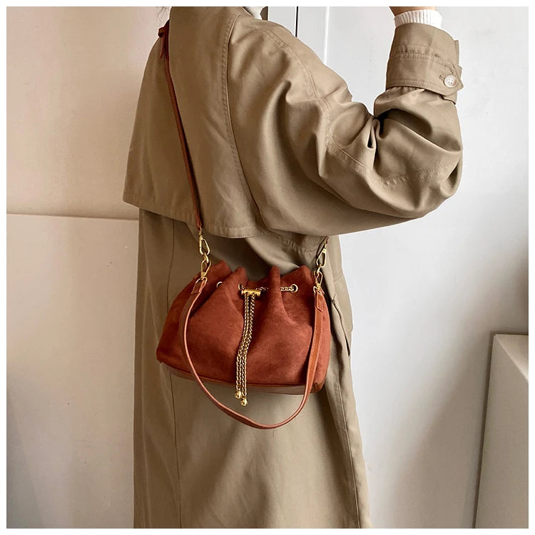 2026 Soft Commuting Crossbody Bags Faux Suede Sewing Hot Sale Bags for WomenThread Solid Color String Women's Handbags